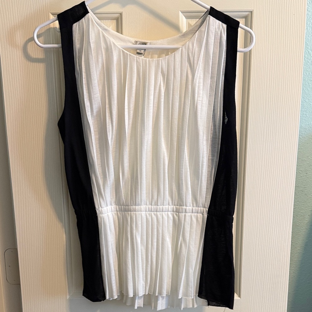 J. Crew Black and White Pleated Sleeveless Blouse